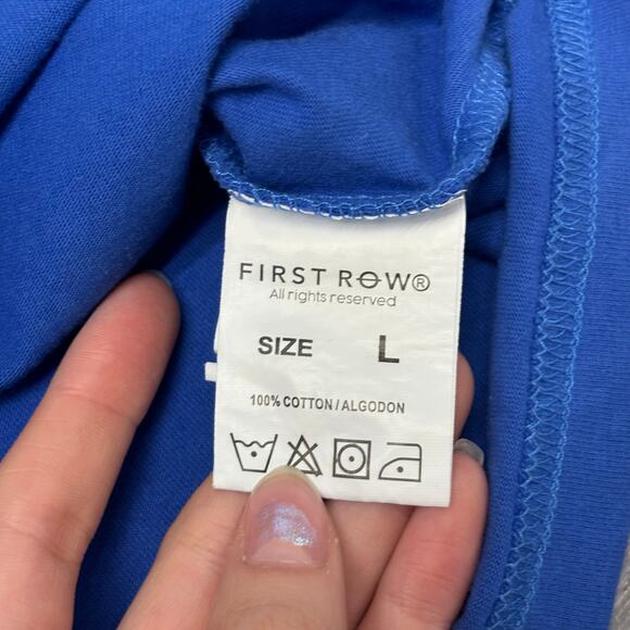 First Row First Never Last Blue Mens L Racing Sportscar Chenille Patch T-Shirt - Picture 5 of 12